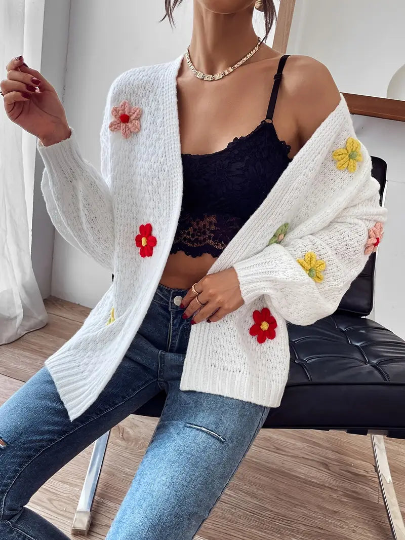 Risette - Cardigan Tricoté à Motif Floral