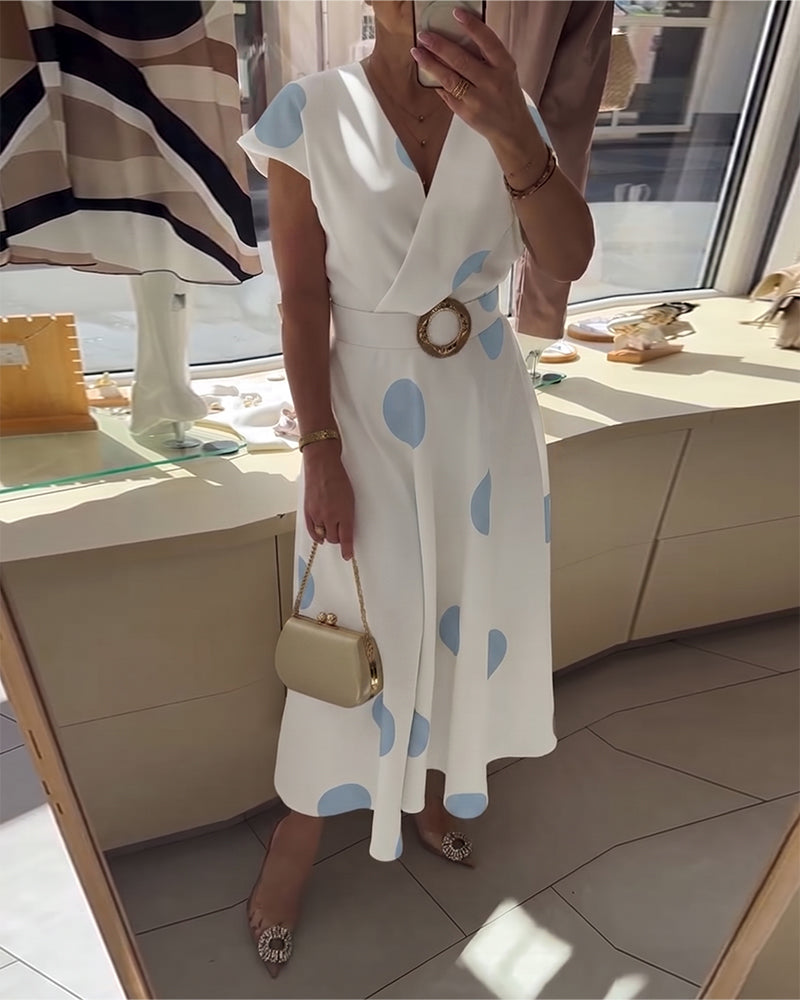 Kalessae - Robe midi femme à pois avec décolleté en V