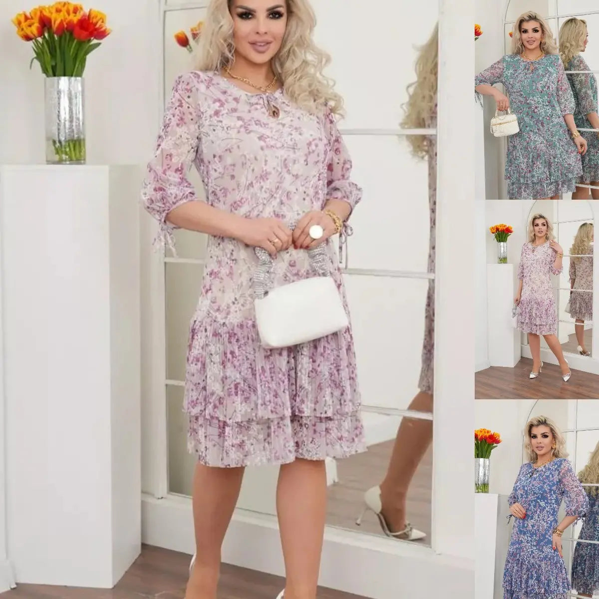 Phaeloria - Robe florale élégante à volants pour printemps et été