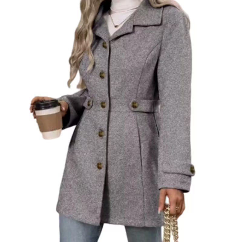 Wilma - Women's belted coat with buttons and elegant lapel collar