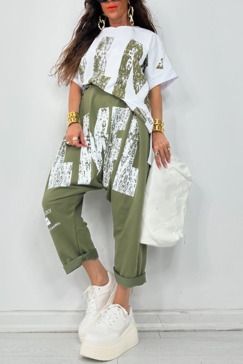 Kirelle - Ensemble décontracté femme top imprimé col rond et pantalon
