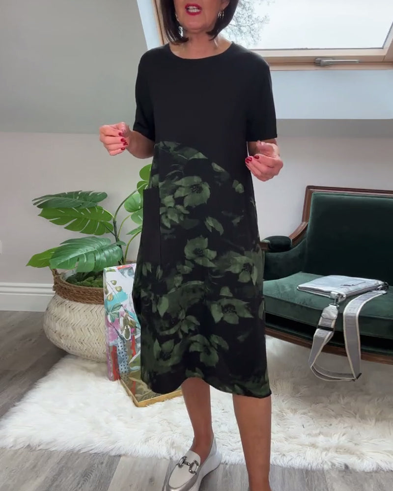 Fien - Robe Décontractée Patchwork à Imprimé Fleuri