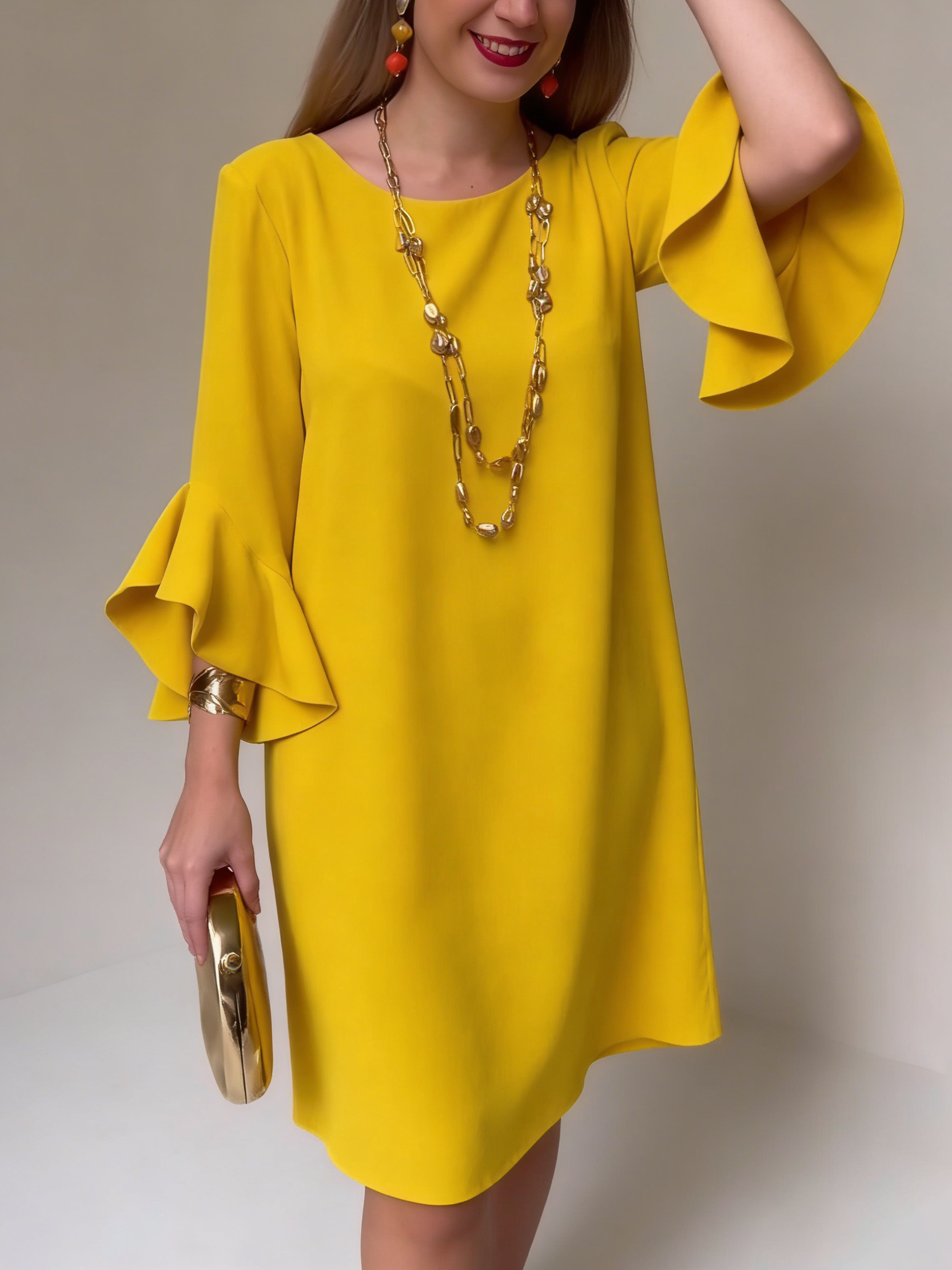 Eryza - Robe Femme Fluide Manches à Volants Coupe Confort Style Élégant