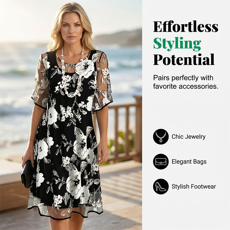 Loryxa - Robe femme chiffon floral élégante coupe fluide soirée