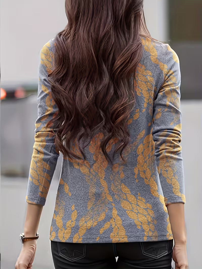 Tineke - Women's high-neck floral long-sleeve top