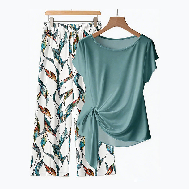 Bryselle - Ensemble femme deux pièces avec haut noué et pantalon imprimé fluide