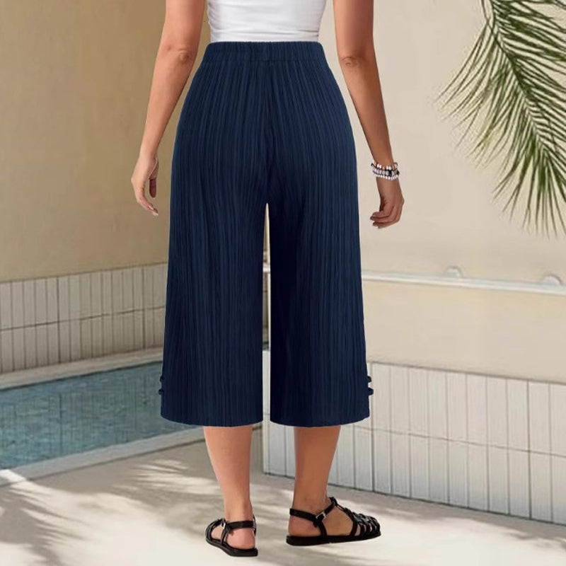 Cyntra - Pantalon Femme Coton Lin Jambes Larges Taille Confort Coupe Fluide