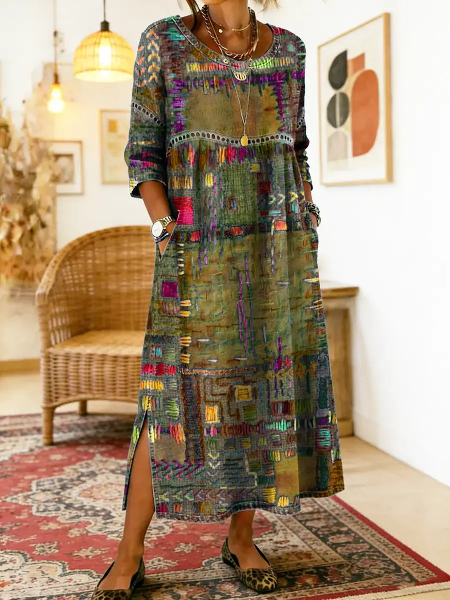 Lunethra - Robe Denim Patchwork Ethnique Femme