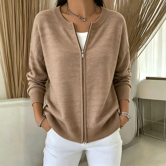 Saartje - Cardigan en maille femme à col rond et fermeture éclair