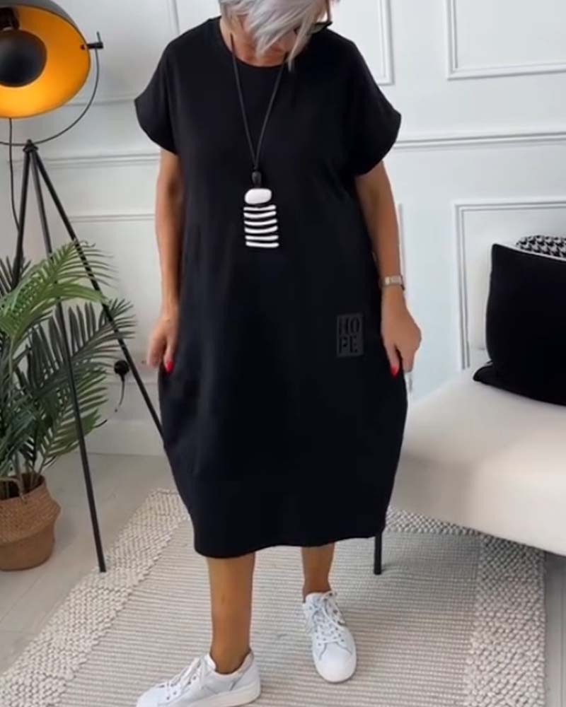 Marie - Robe Décontractée à Manches Courtes avec Imprimé Lettre pour Femme
