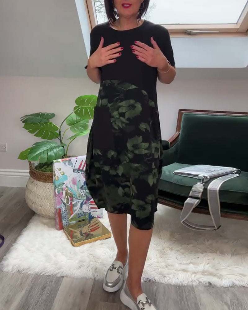 Fien - Robe Décontractée Patchwork à Imprimé Fleuri