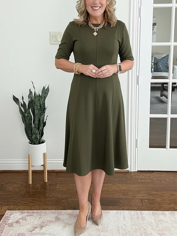 Quirinae - Robe Midi Élégante À Coupe Évasée Et Manches