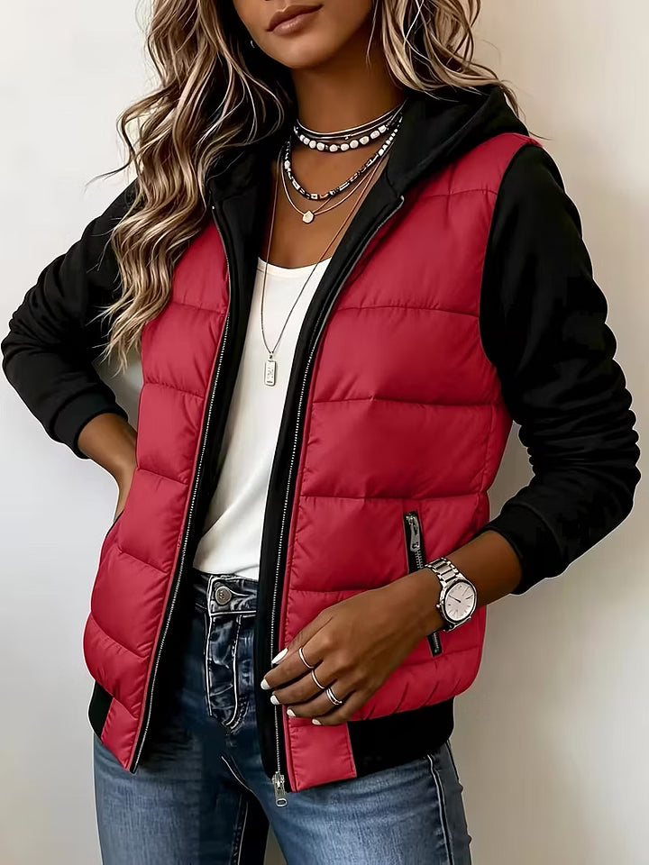 Roosje - Women's quilted hooded jacket with two-tone long sleeves