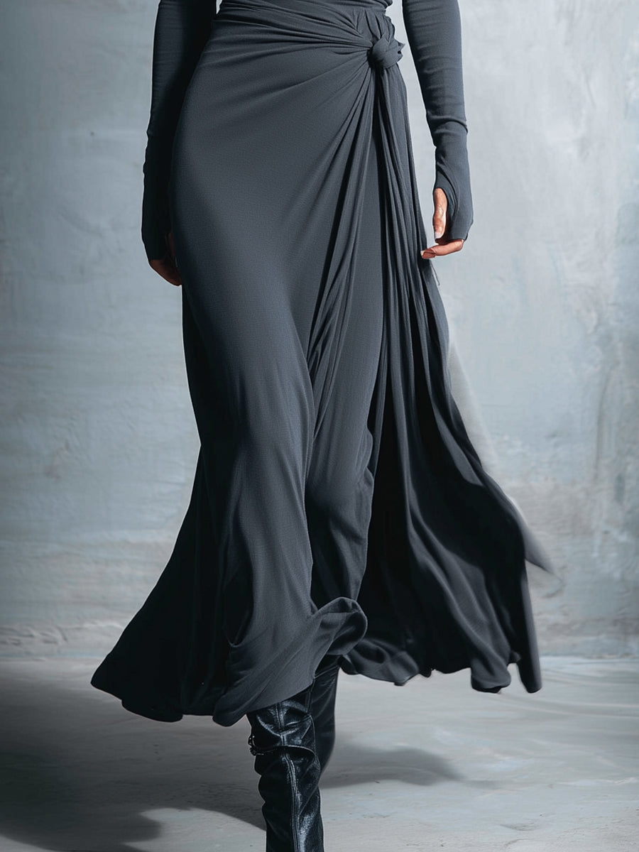 Queliravessa -  Robe Maxi Drapée Avec Nœud Latéral Élégant
