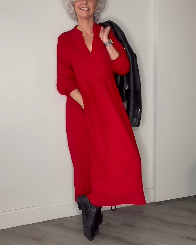 Amanda - La robe longue amincissante avec décolleté en V