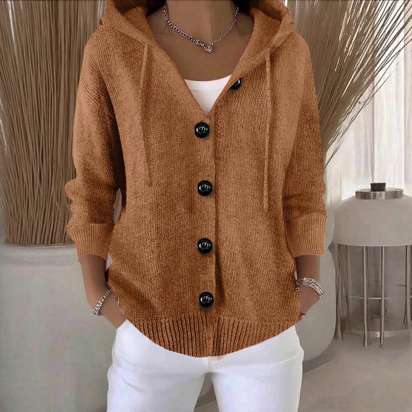 Elarisse - Cardigan Femme À Manches Longues En Tricot