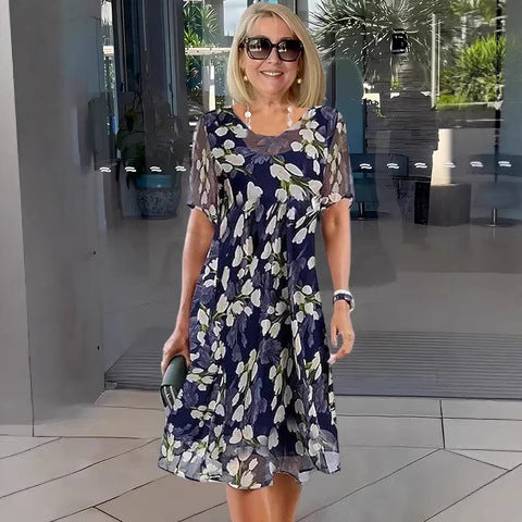 Loryxa - Robe femme chiffon floral élégante coupe fluide soirée