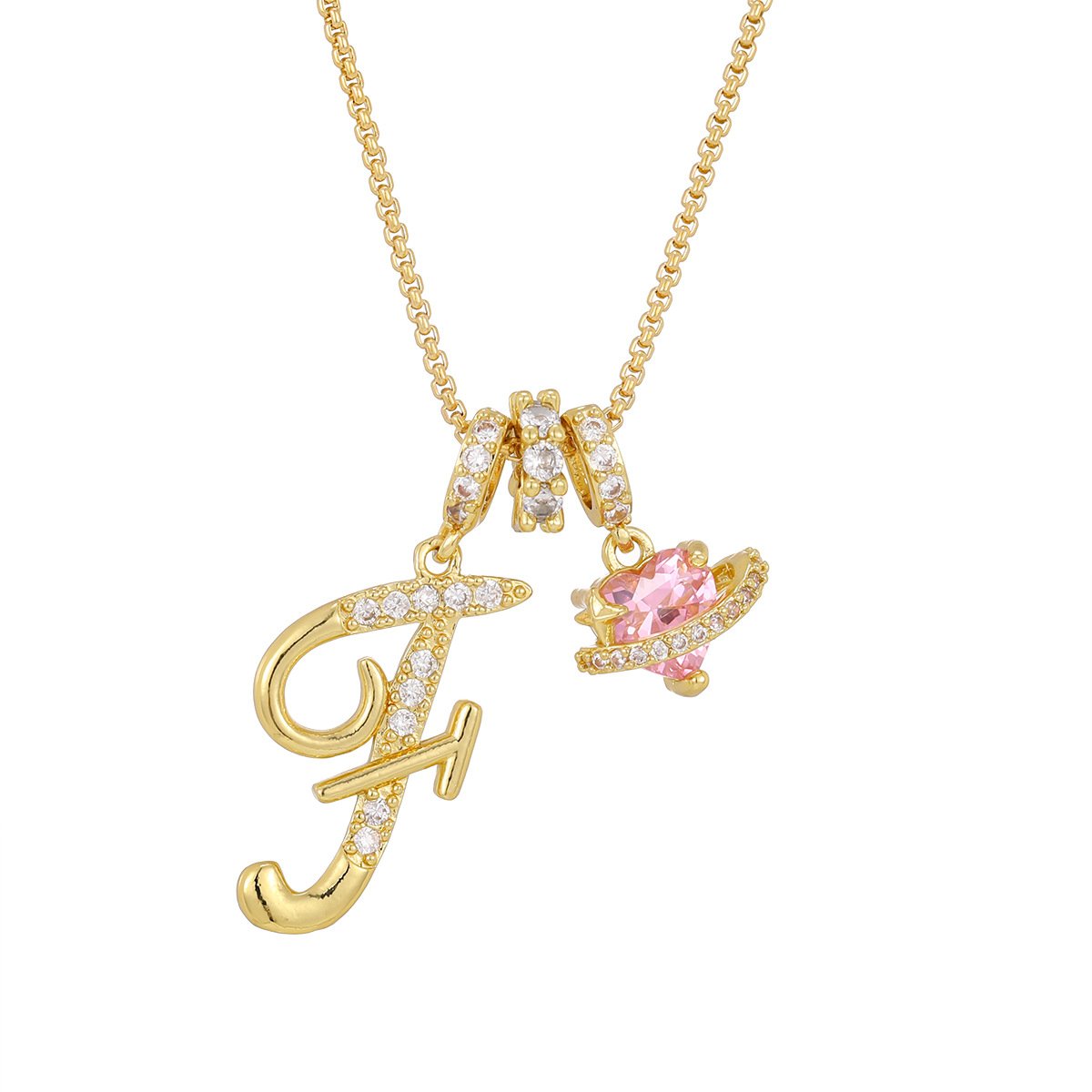 Carmelle - Collier Initiale Avec Cœur Rose Brillant