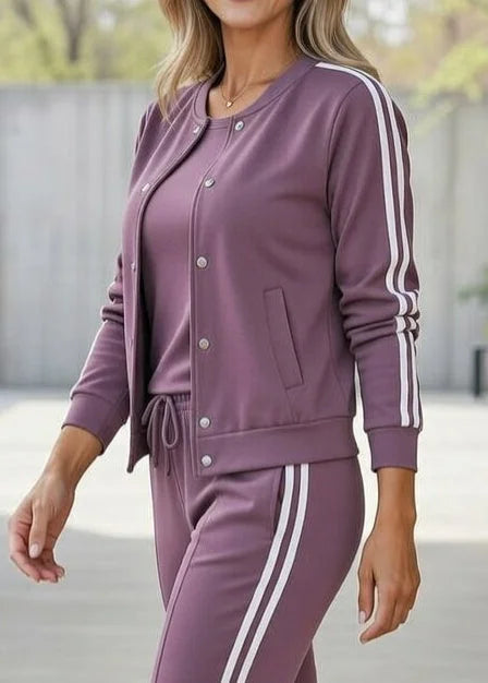 Quenith - Ensemble Femme 3 Pièces Sport Chic Veste Pantalon Rayures Élégantes