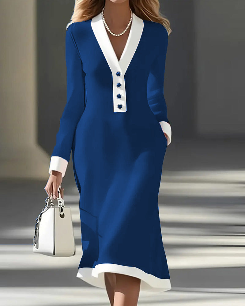 Brenyla  - Robe Midi Élégante à Col Contrasté