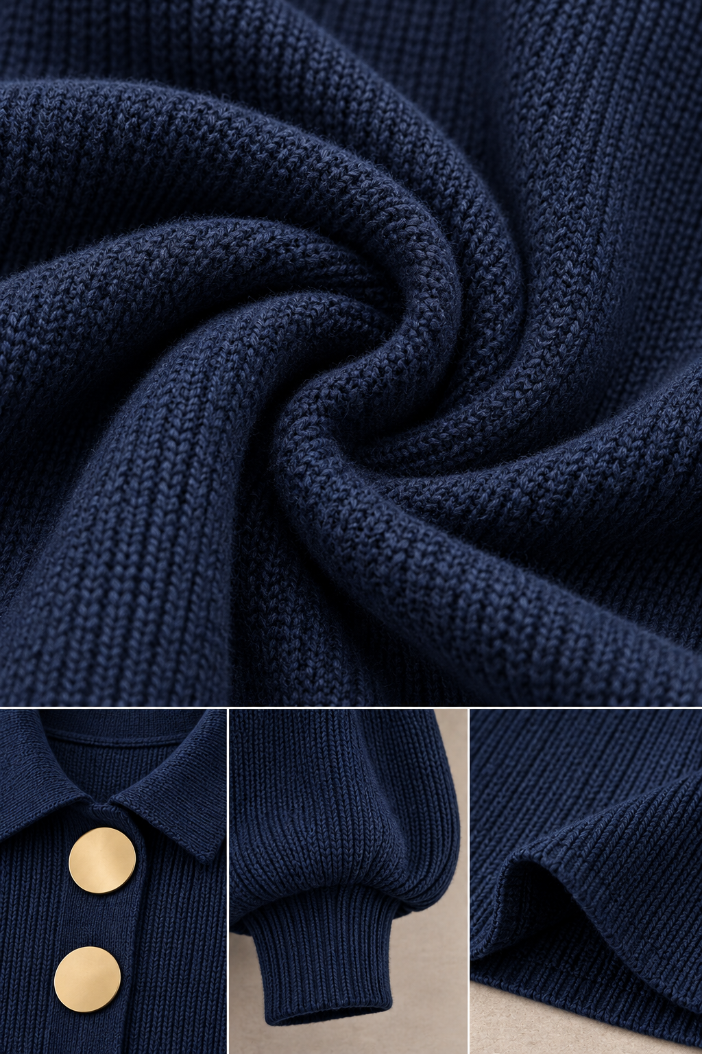 Bregt - Robe midi femme en maille avec boutons dorés