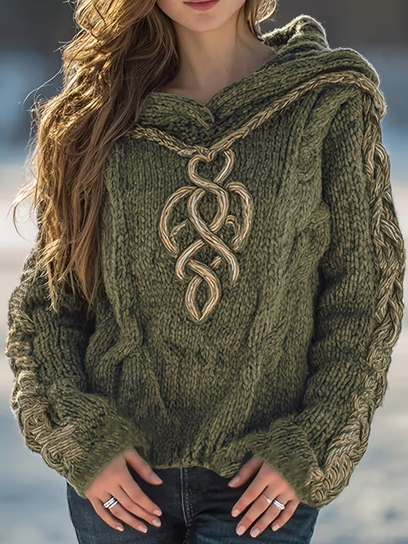 Helmira - Pull Tricoté à Capuche Motif Tressé