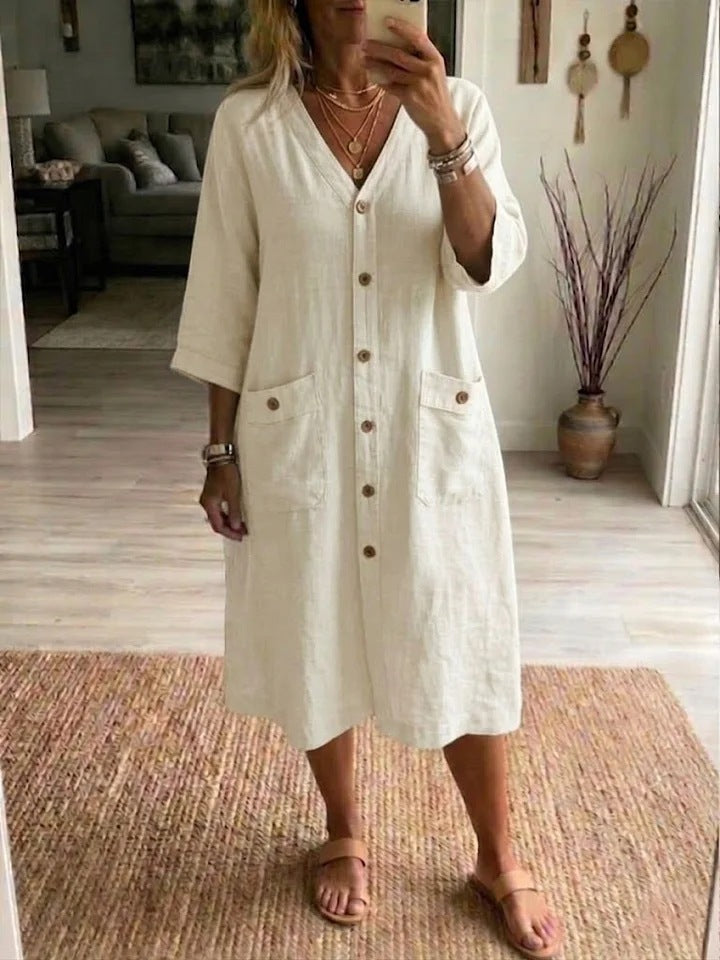 Oryssa - Robe Femme Ample Boutonnée Style Léger Pour Journée Active