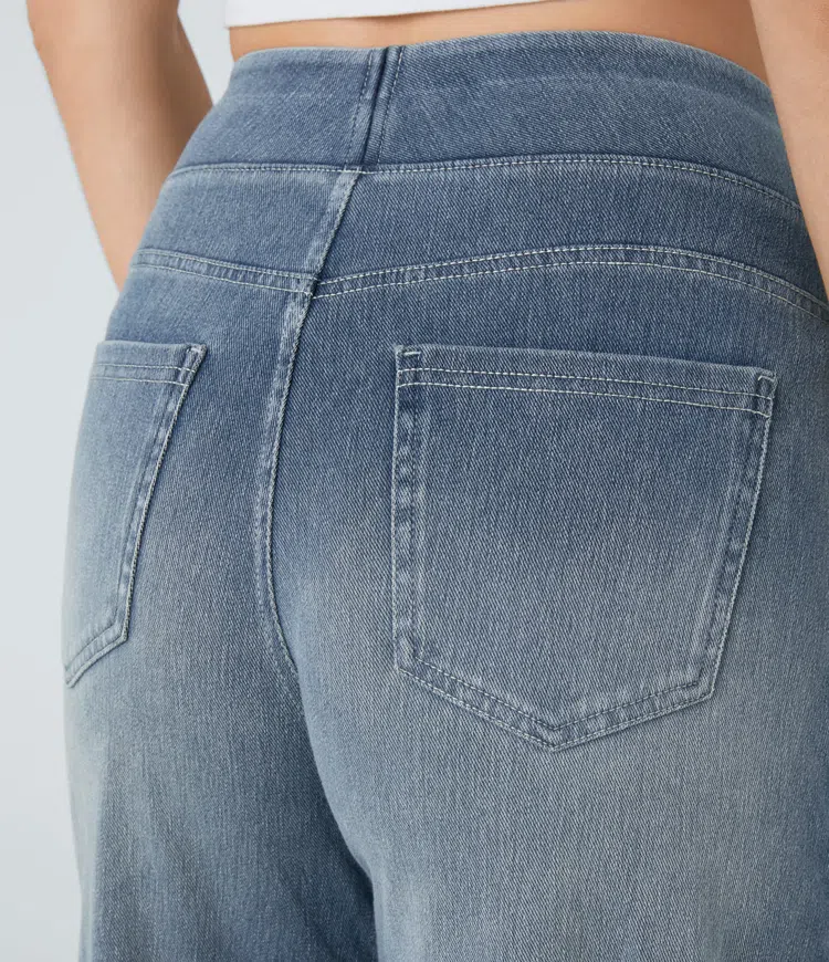 Ruvessa - Jean femme taille haute jambe large très extensible coupe moderne