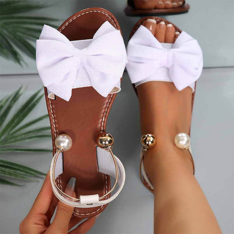 Jaxoria - Sandales femme plates avec nœud décoratif et perles