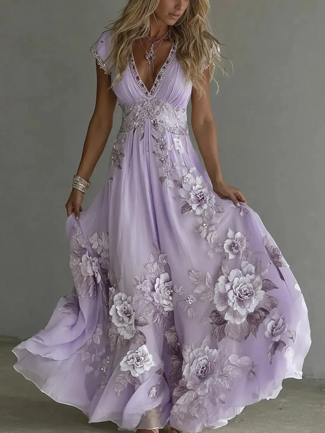 Noemiya - Robe longue femme en chiffon avec dentelle brodée