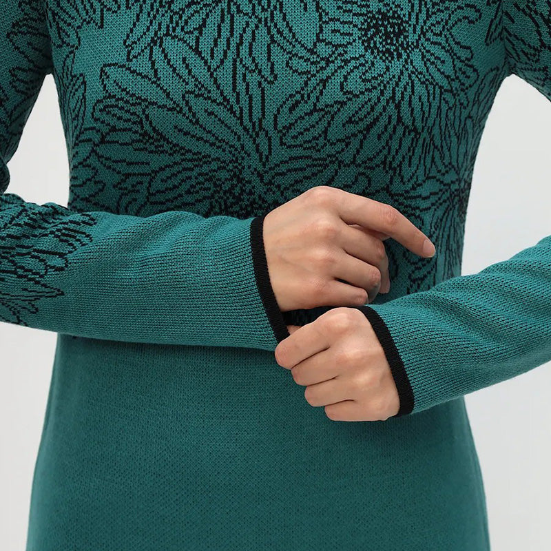 Rhoselavessa - Robe Simple Imprimée À Manches Longues Et Décolleté En V