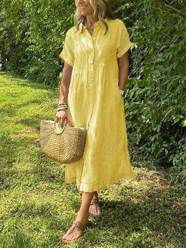 Melania - Robe chemise rayée avec revers et boutons | Avec poches fonctionnelles