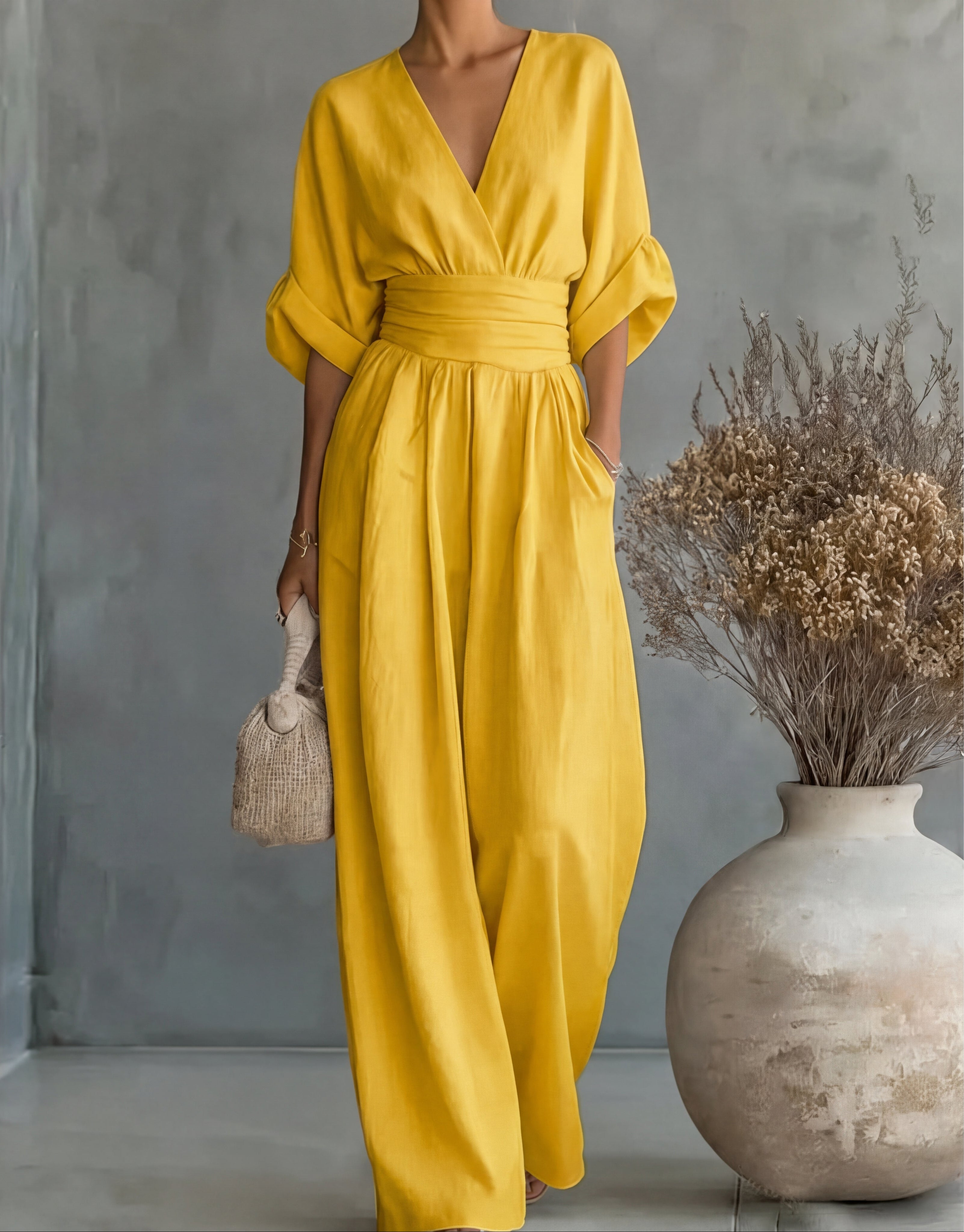 Avelissea - Combinaison femme à col V et pantalon large fluide