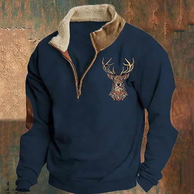 André - Pull chaud pour homme avec détail cerf et coudes renforcés