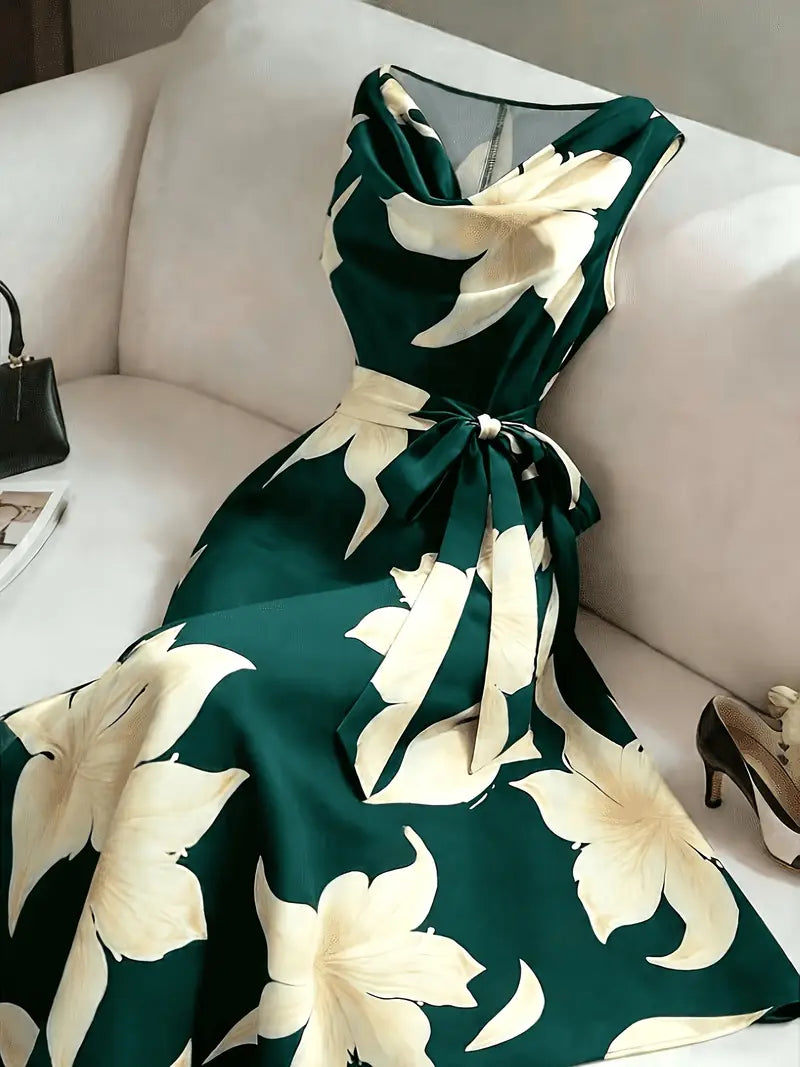 Elarin - Robe femme sans manches à imprimé floral coupe A