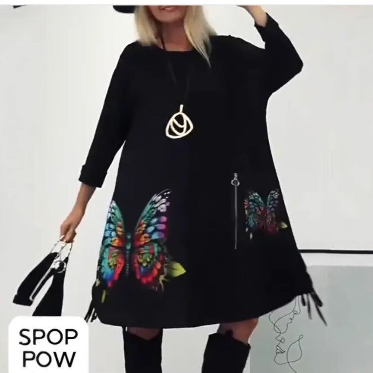 Florienne - Robe à imprimé papillon multicolore et col rond