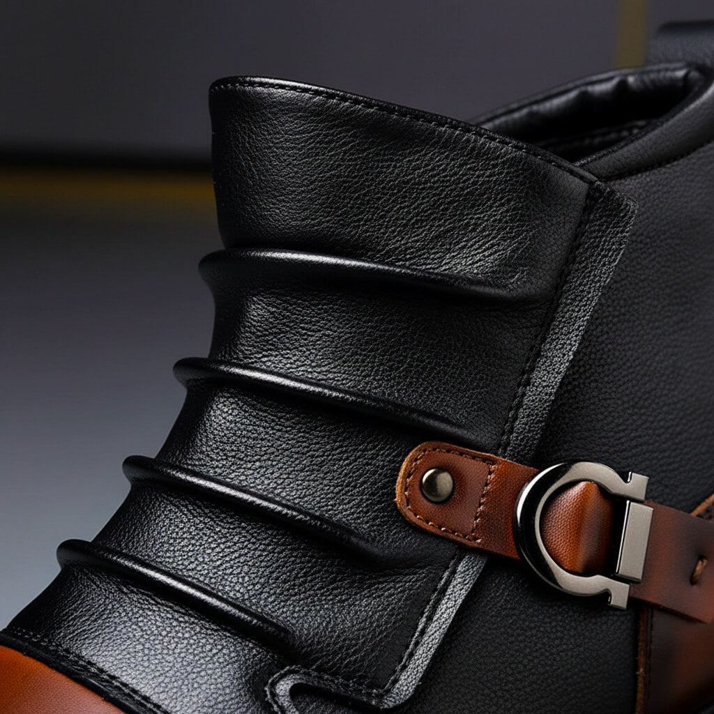 Frederic - Men's leather ankle boots with metal buckle and vintage style