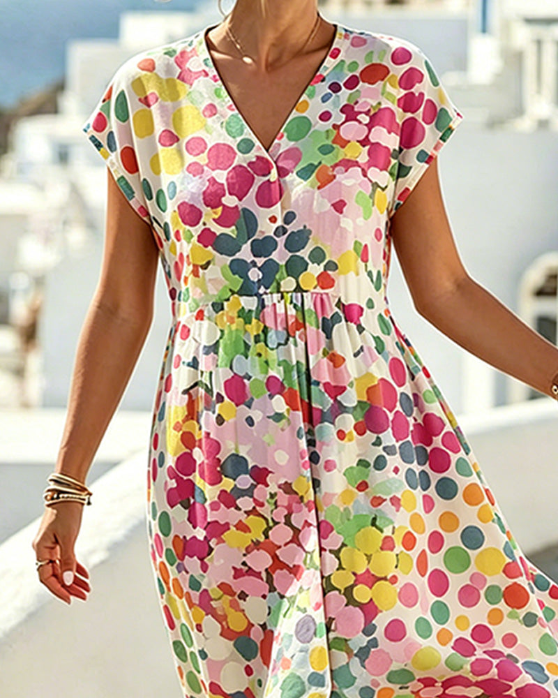 Louna - Robe femme à pois colorés et col en V fluide