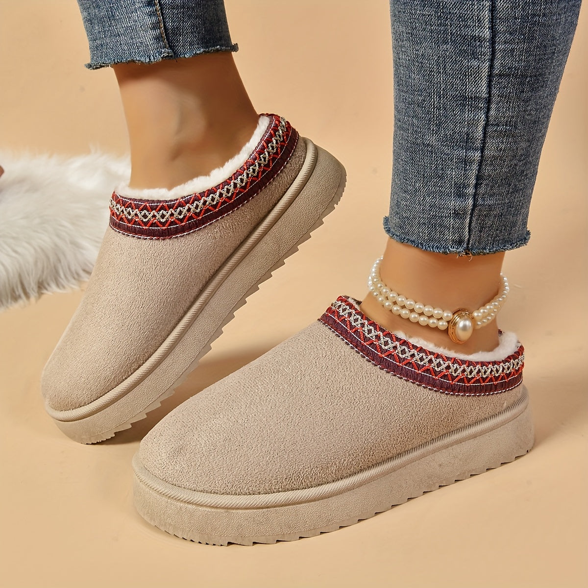 Selviane - Bottes Slip-On Ethniques à Doublure en Fausse Fourrure