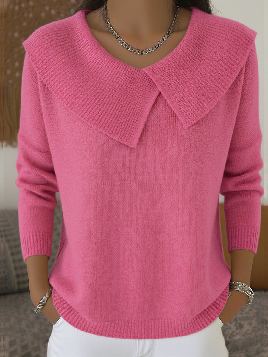 Faylorae - Pull Hivernal Élégant pour Femme avec Col à Revers et Motif Festif