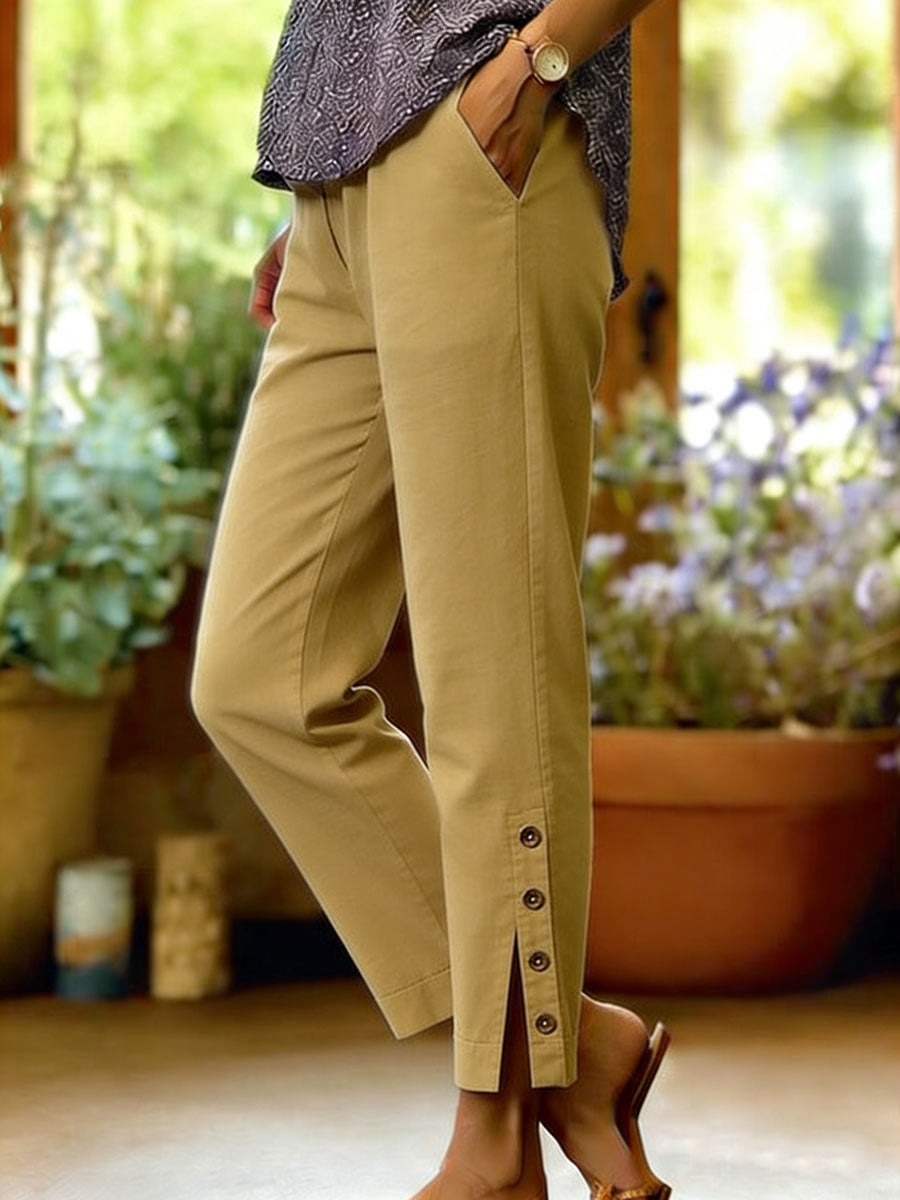 Firoxa - Pantalon Femme Lin Léger Confort Décontracté Pour Quotidien