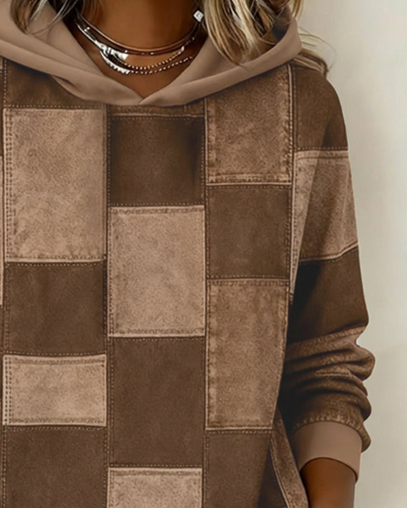 Gwenarissa - Sweat à Capuche Patchwork Denim Moderne
