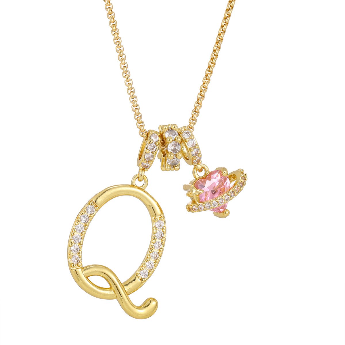 Carmelle - Collier Initiale Avec Cœur Rose Brillant
