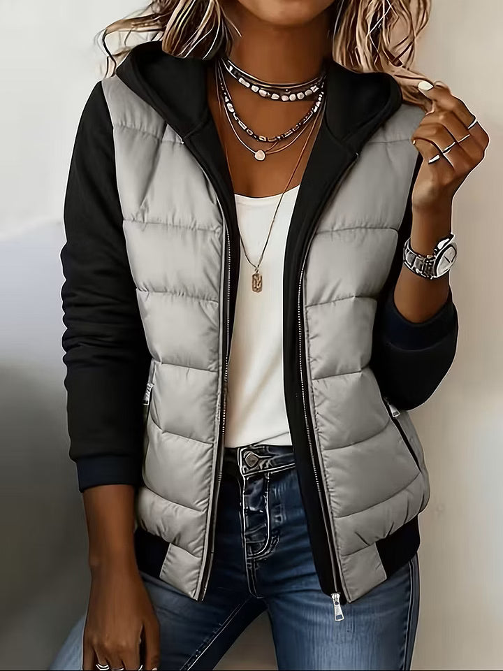 Roosje - Women's quilted hooded jacket with two-tone long sleeves