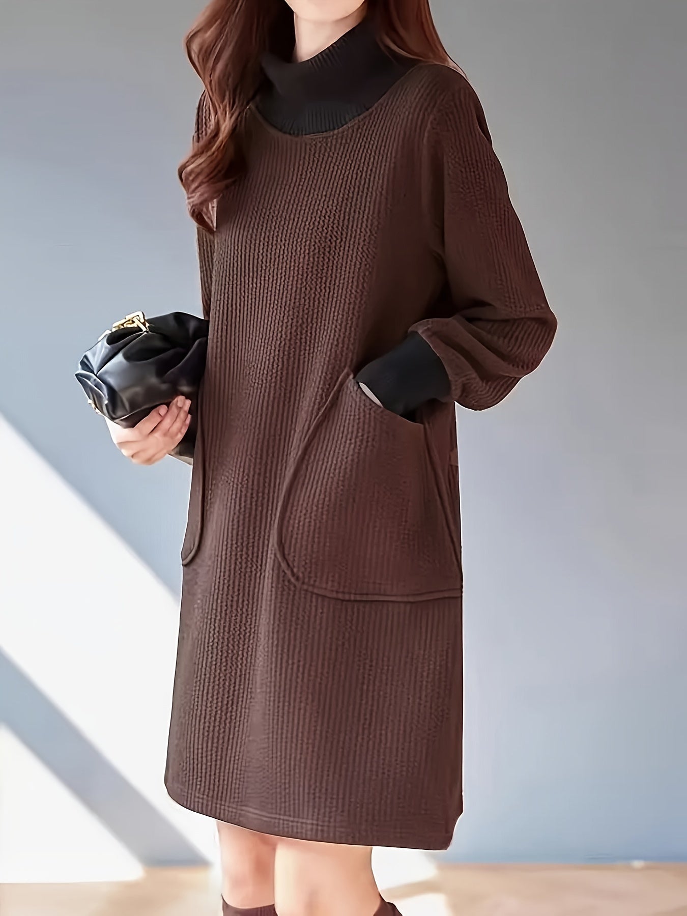 Lydie - Robe Midi Chic à Col Haut et Manches Raglan