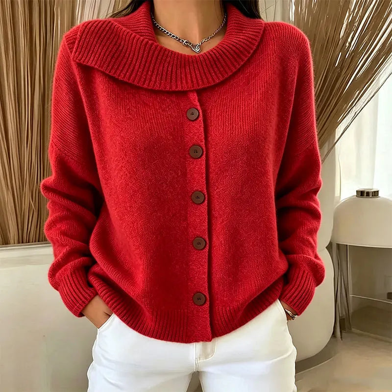 Cornelia - Women's Knitted Cardigan with Irregular Collar and Buttons