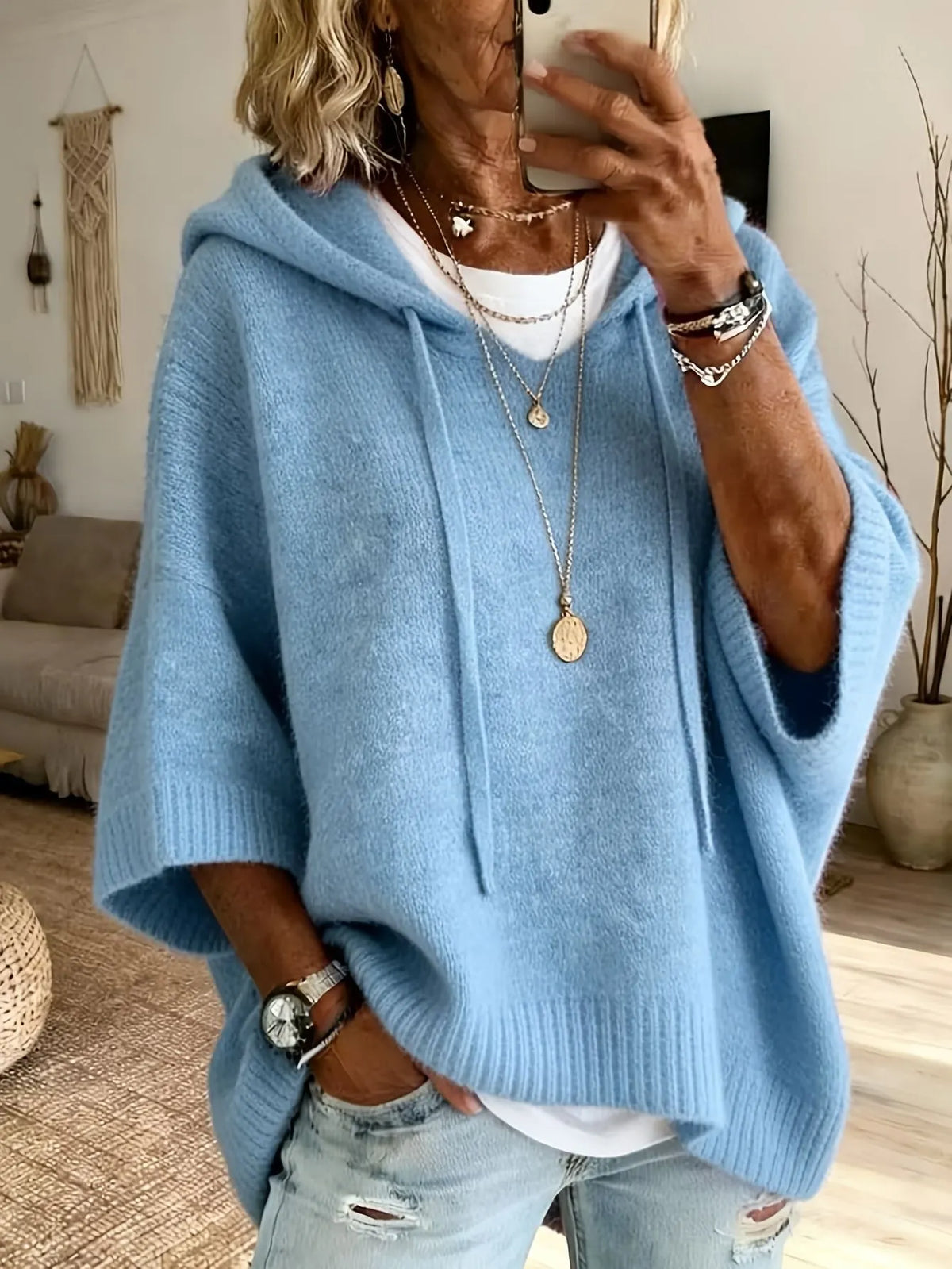 Vérène - Pull à capuche femme oversize en maille douce