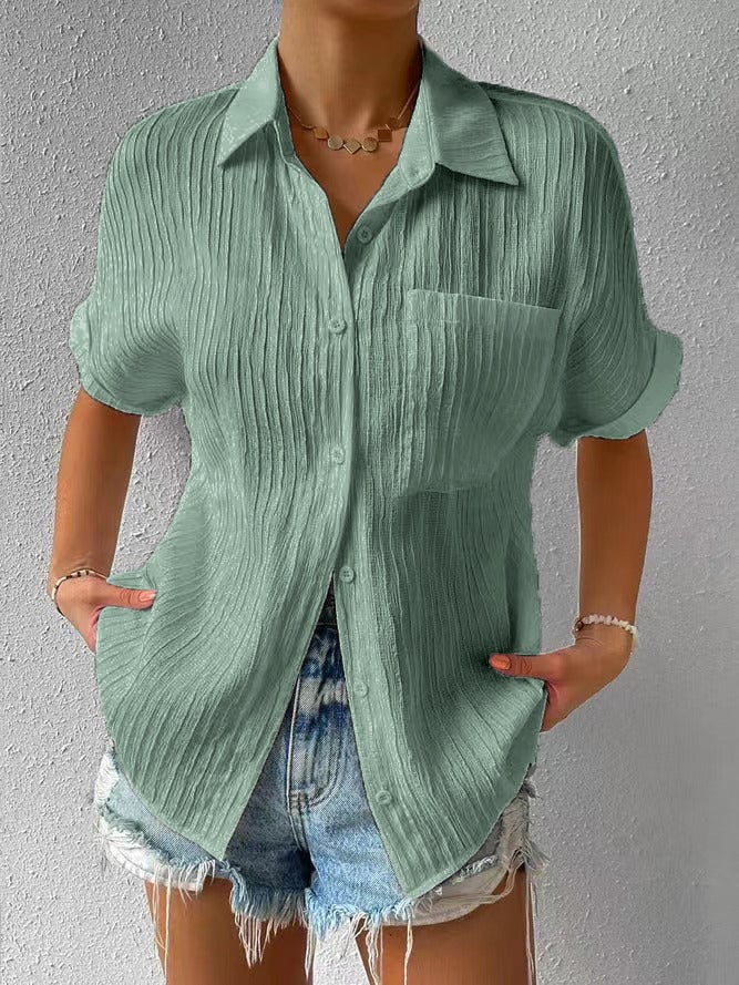 Plyora - Chemisier Femme Ample Boutonné Col Classique Style Casual