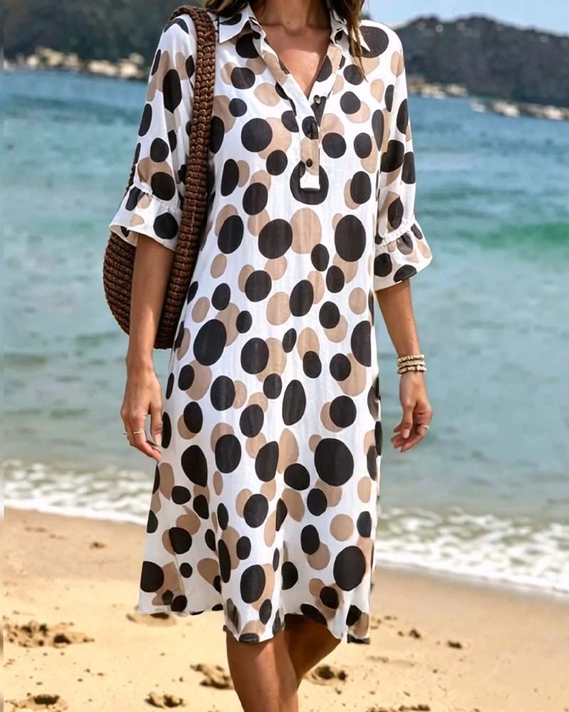 Rovelynn - Robe femme à pois élégante et manches mi-longues volantées