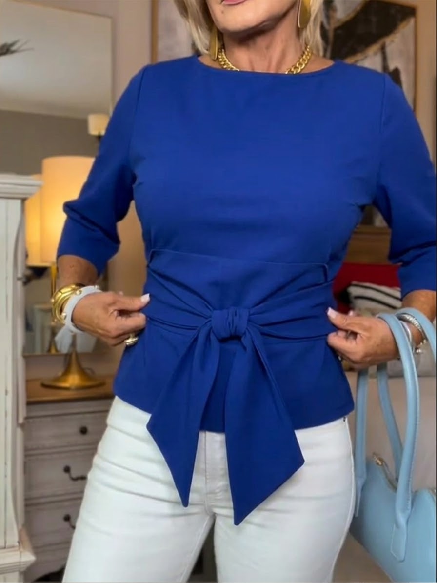 Lethira - Top Femme Coton Coupe Ample avec Nœud Ajustable